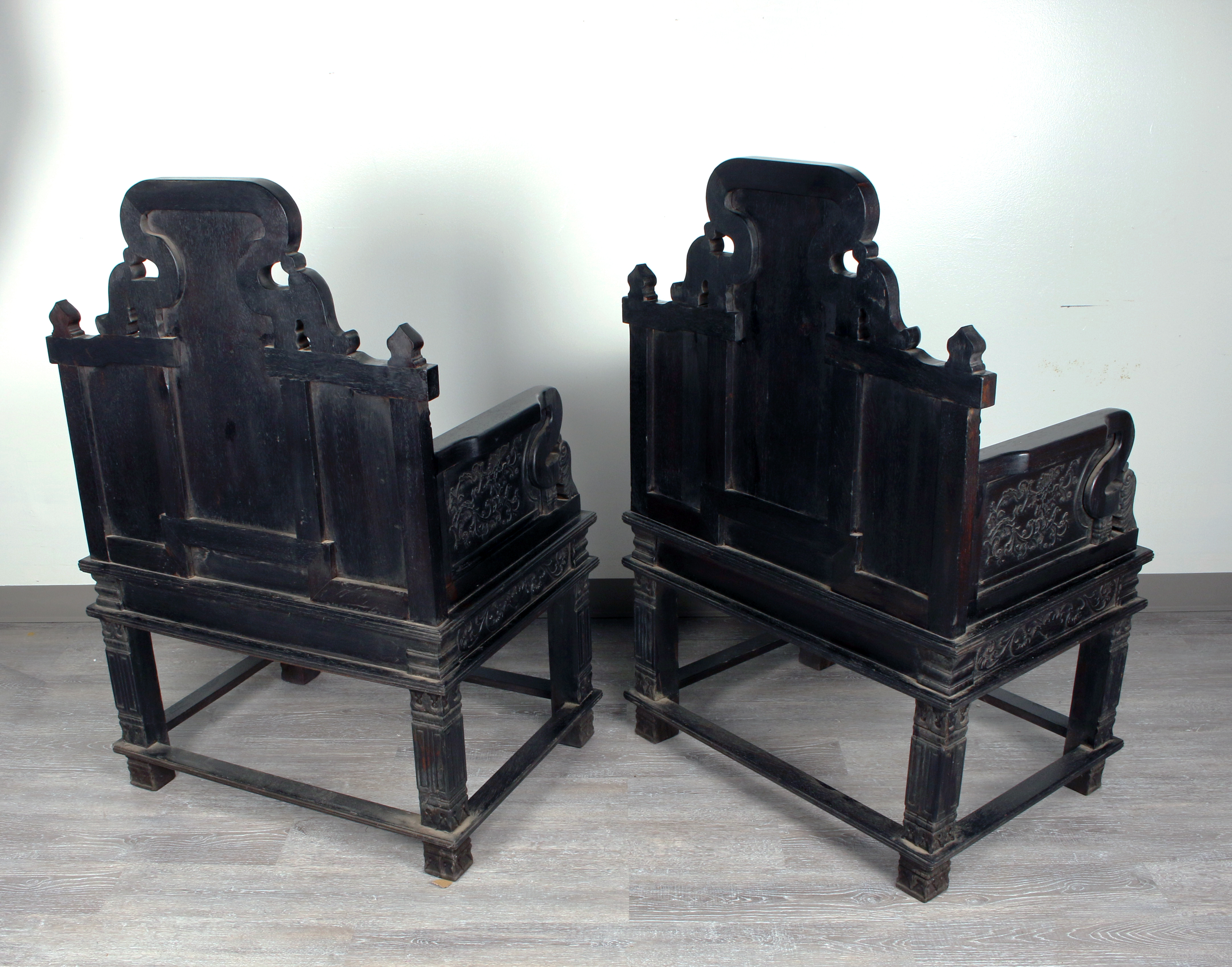 Pair Of Opulent Zitan Chinese Carved Throne Chairs image 6