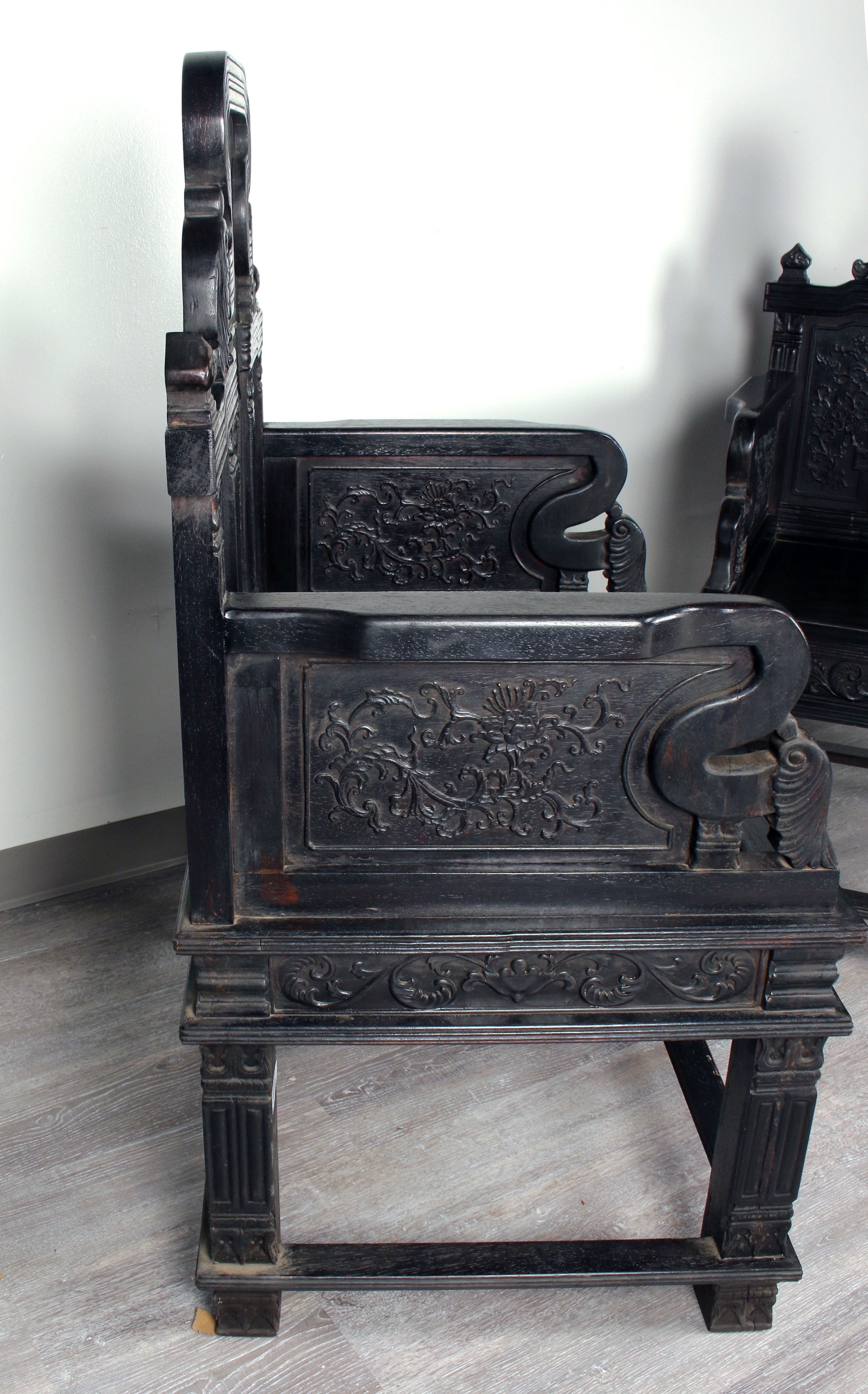 Pair Of Opulent Zitan Chinese Carved Throne Chairs image 7