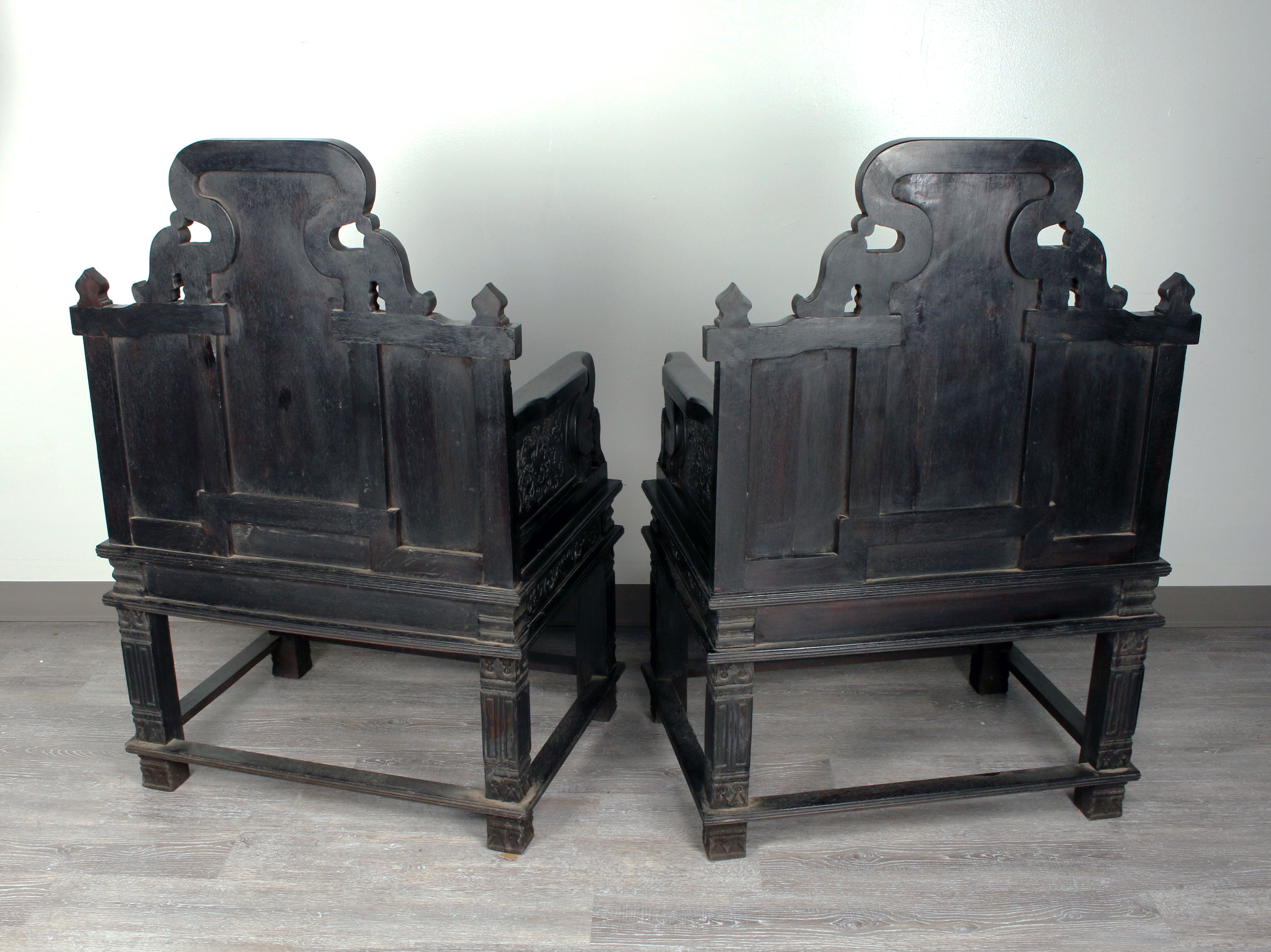 Pair Of Opulent Zitan Chinese Carved Throne Chairs image 8